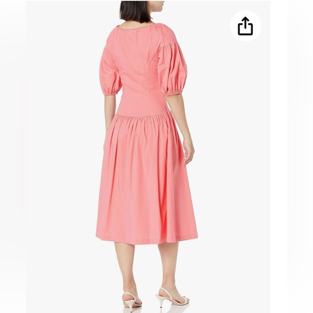 Shoshanna ladies POPPY MIDI DRESS 6 PINK coral poplin day resort Anthropologie - Picture 2 of 16
